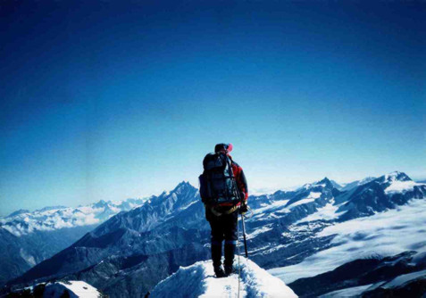 Summit view from Castor (4,228m), Swiss Alps